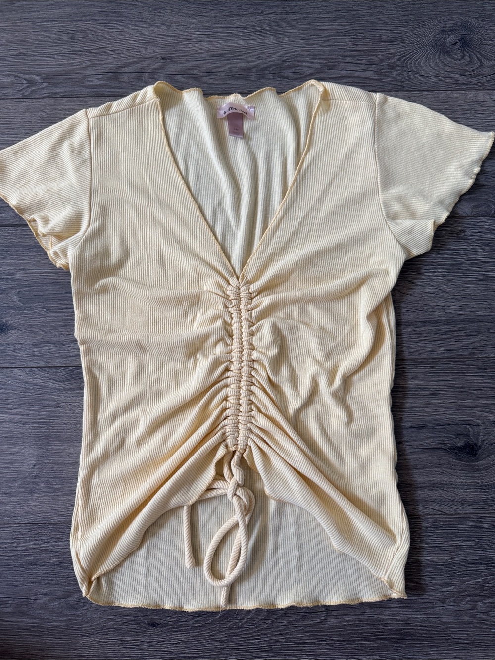 Ruched Front Cream Short Sleeve Crop Top